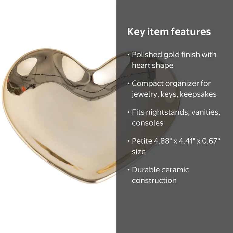 Mainstays Gold Ceramic Heart Tabletop Trinket Tray - Walmart.com