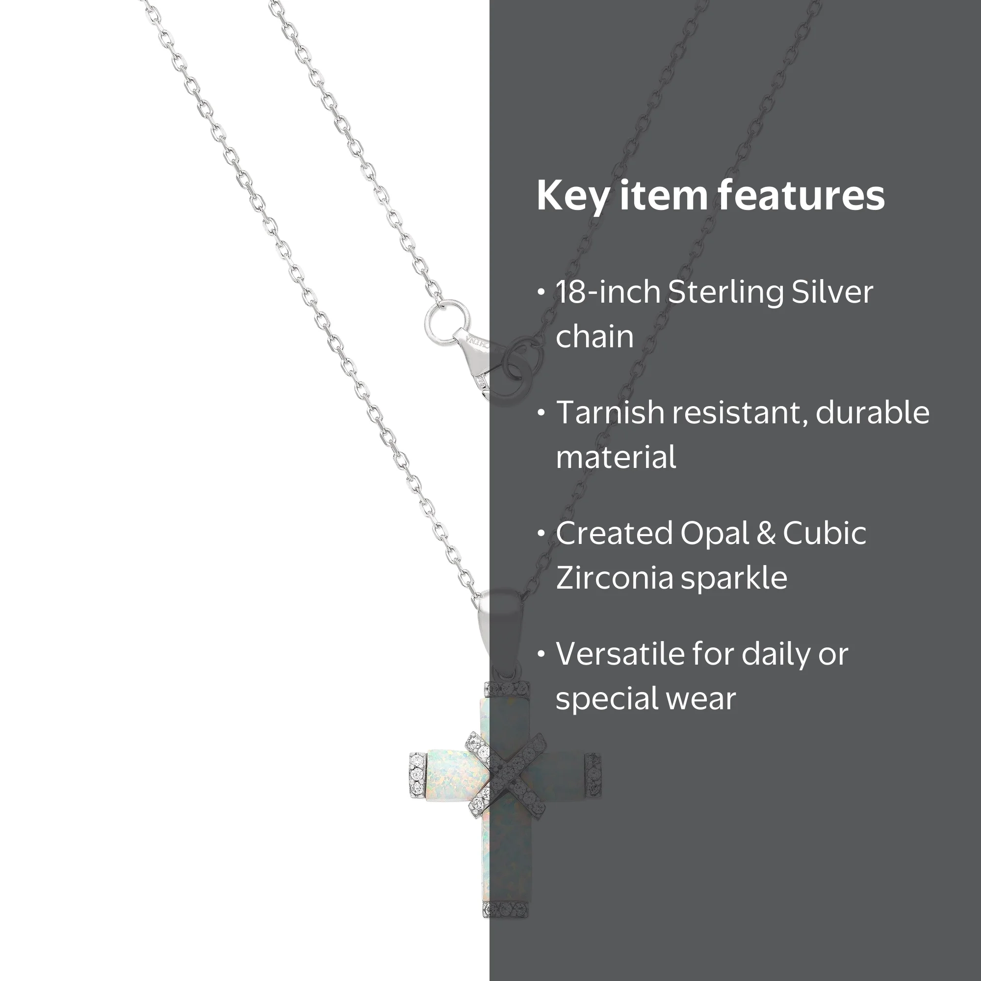 18-Inch Sterling Silver Cross Pendant with Cubic Zirconia and