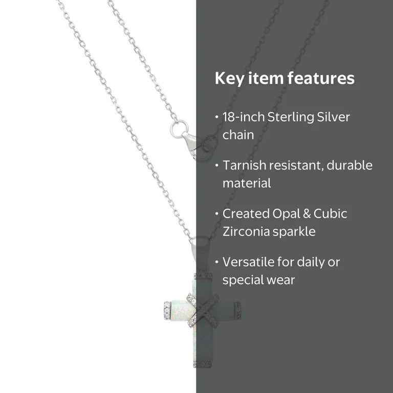 18-Inch Sterling Silver Cross Pendant with Cubic Zirconia and