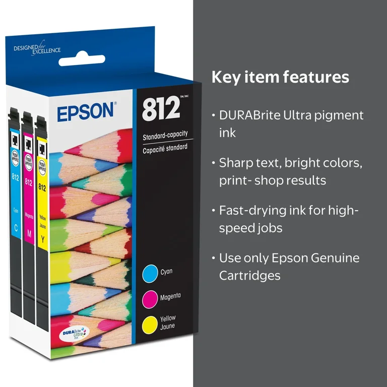 Epson 812 DURABrite Ultra Ink Cartridges, Standard Capacity Color