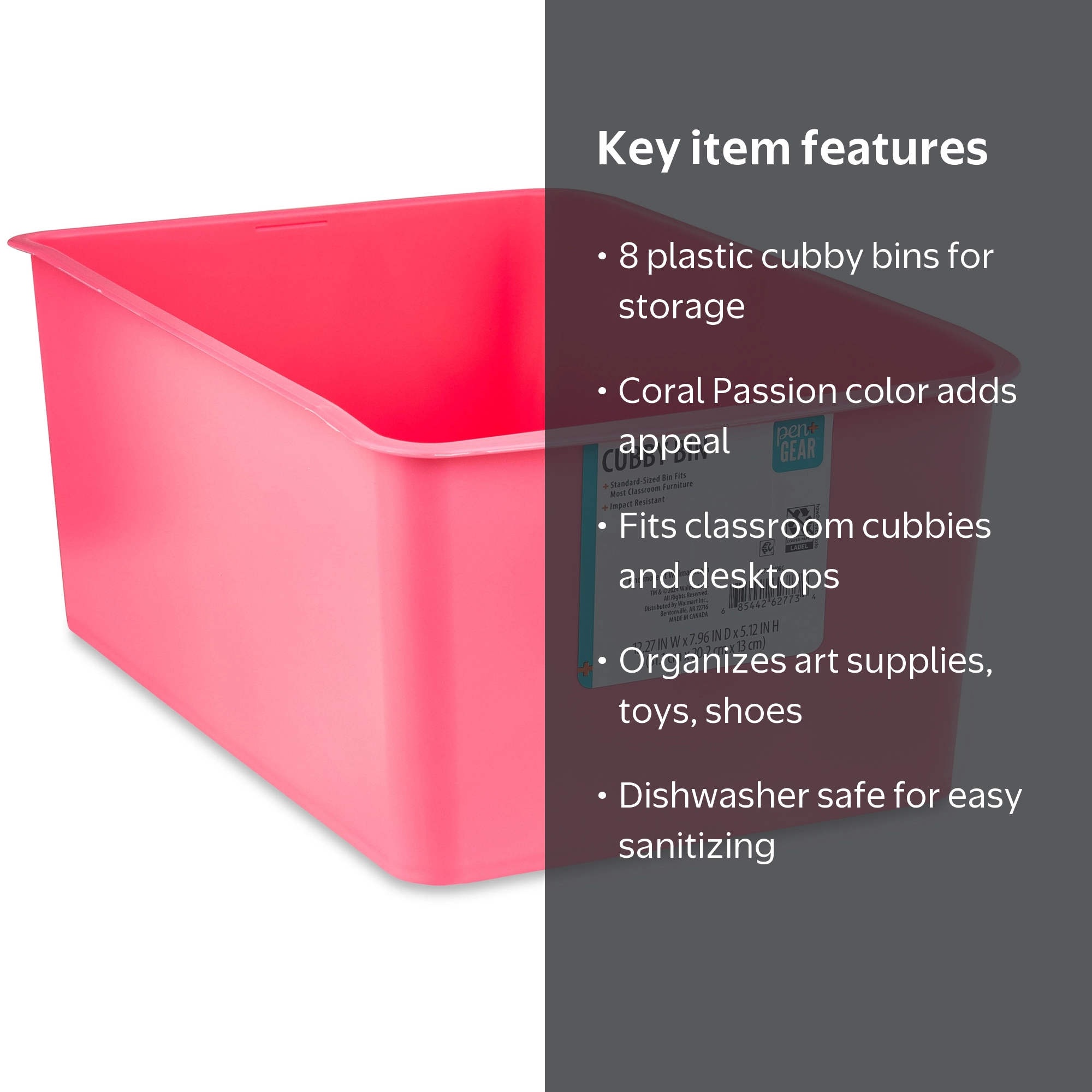 Pen+Gear Small Plastic Cubby Bin Desktop Organizer, Coral Passion