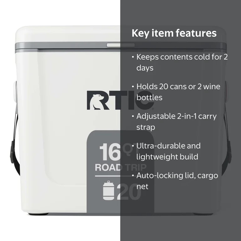 RTIC, Road Trip Cooler, 16 Qt, Fits 12 Cans White Grey - Walmart.com