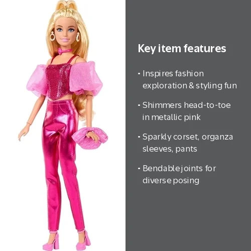 Barbie, Fashion Doll, Metallic Pink Outfit, Head-to-Toe Pink
