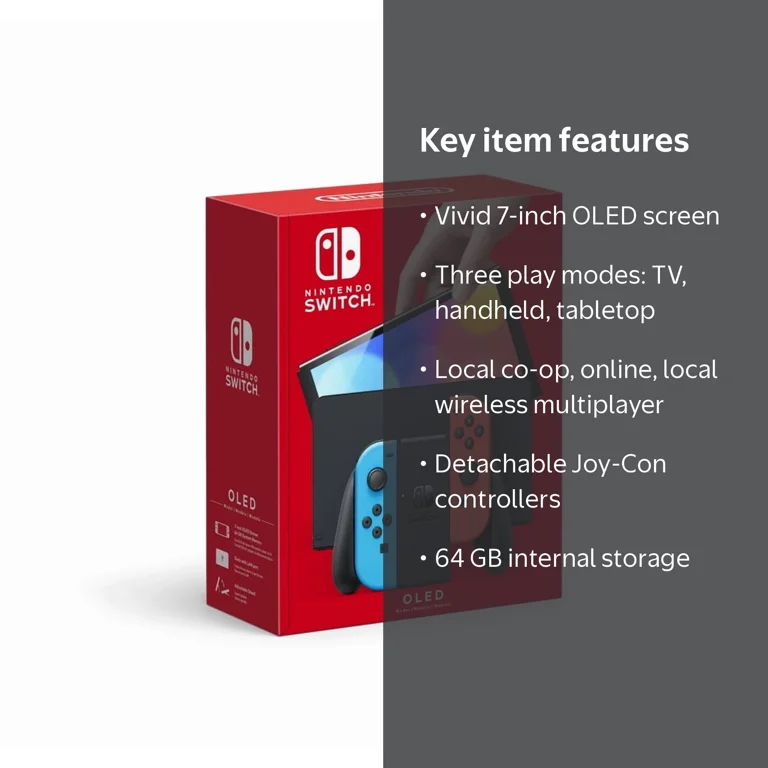 Nintendo, Nintendo Switch, OLED Model with Neon Red and Blue Joy