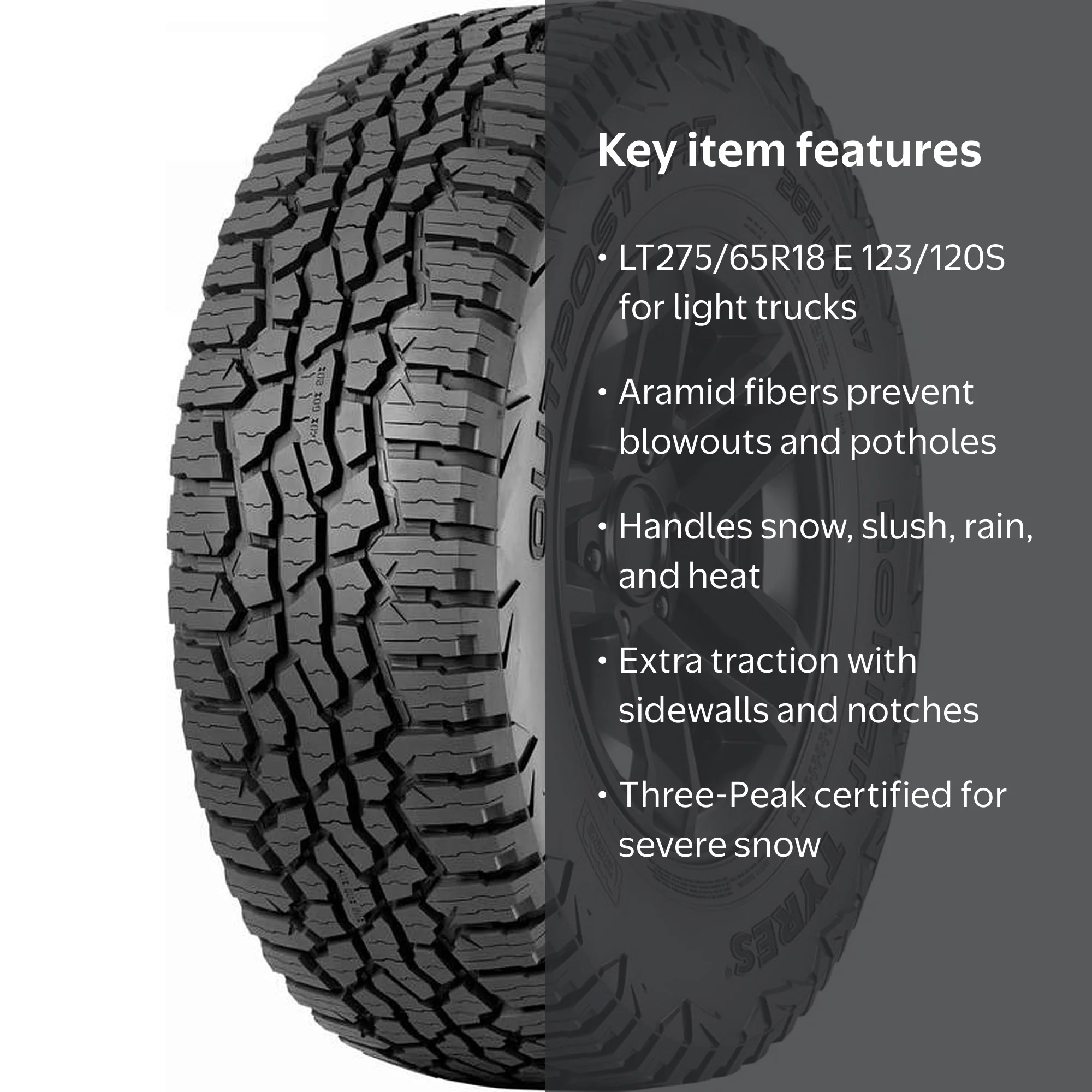 Nokian, Light Truck Tire, LT275/65R18, All-Weather, Pothole