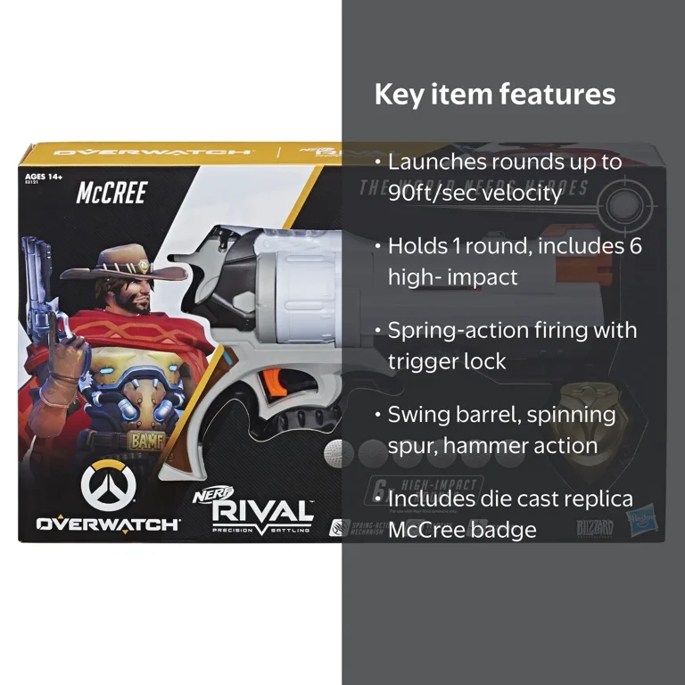 Nerf Rival Overwatch McCree Blaster with Die Cast Badge and 6