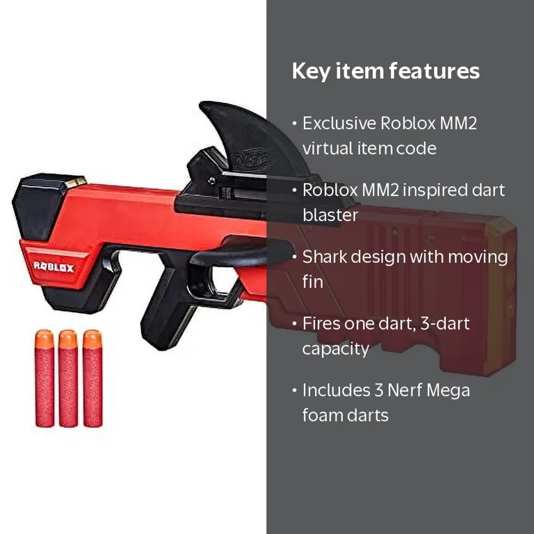 NERF Roblox MM2 Shark Seeker: Dart Blaster, Shark-Fin, 3 Mega