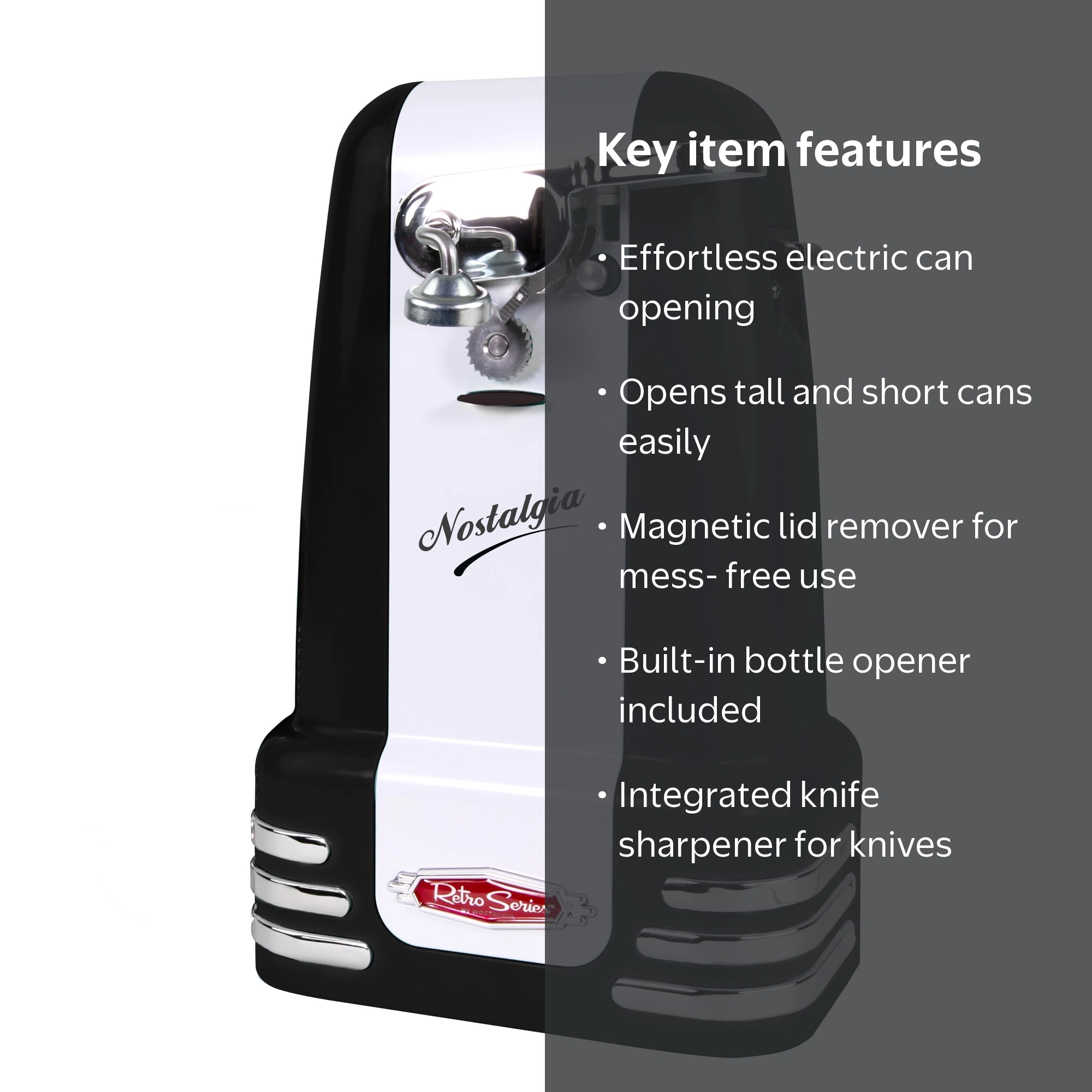 Nostalgia Retro Can Opener, Electric Can Opener with Built-in