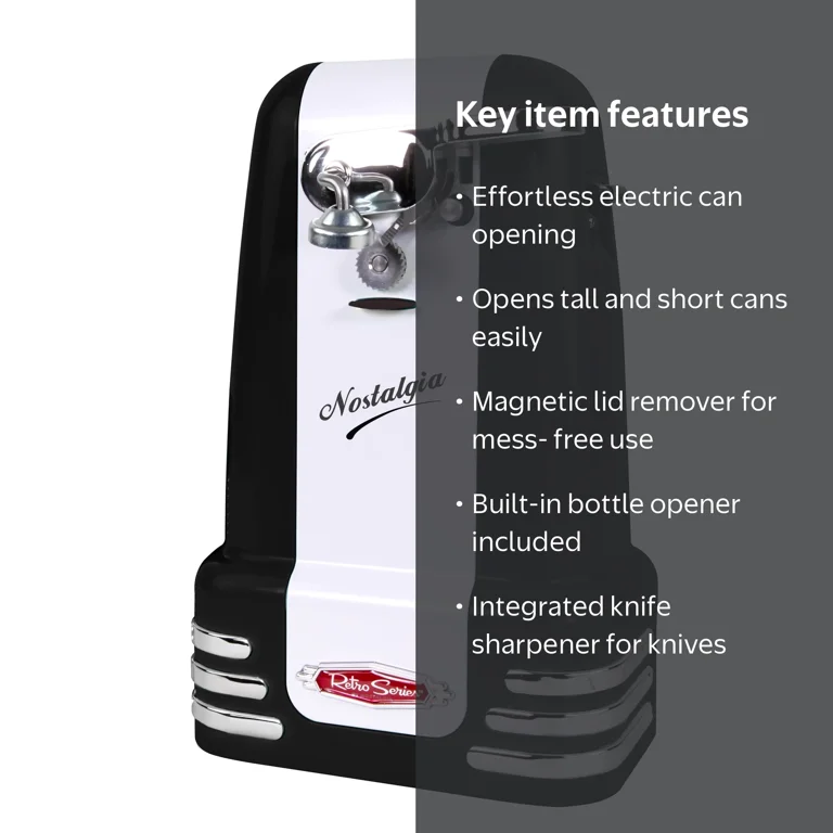 Nostalgia Retro Can Opener, Electric Can Opener with Built-in