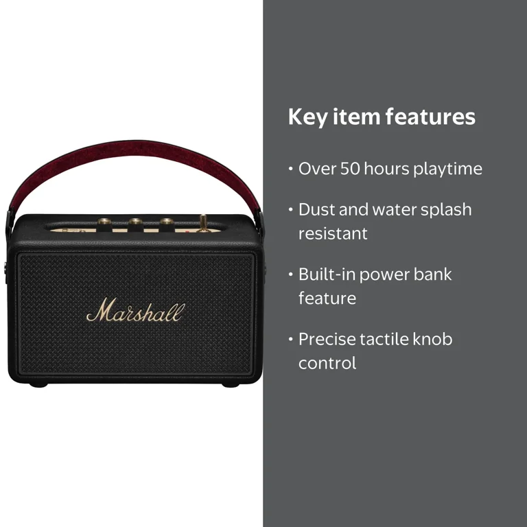 Marshall Kilburn III Portable Bluetooth Speaker, 50+ Hr Playtime