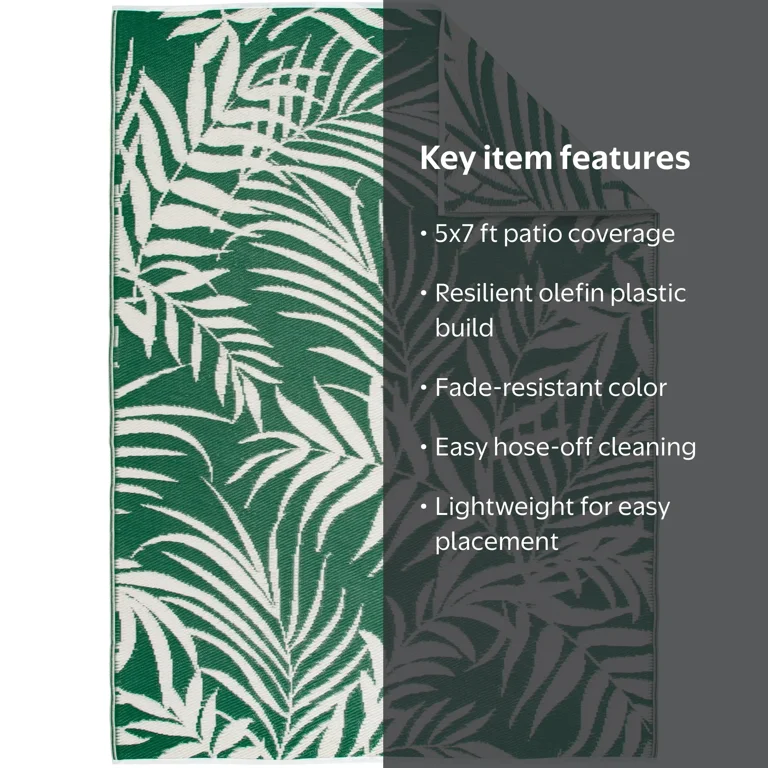 Green Palm Plastic Outdoor Rug 5'x7' for Patio or Deck - Walmart