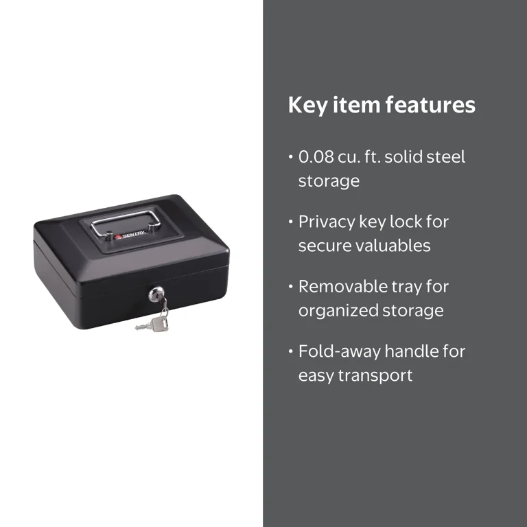 SentrySafe CB-8 Small Steel Cash Box with Money Tray and Key Lock