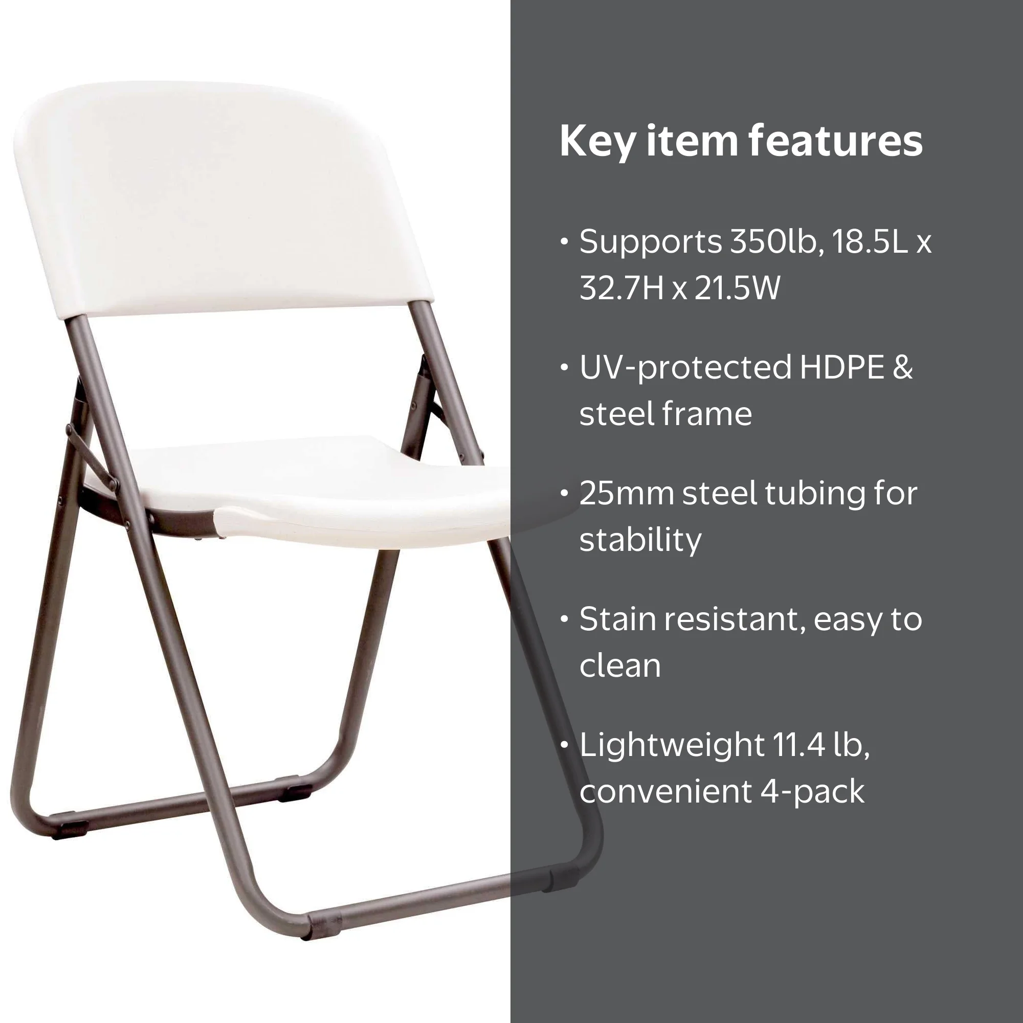 Lifetime Folding Chair, Indoor/Outdoor Light Commercial, White