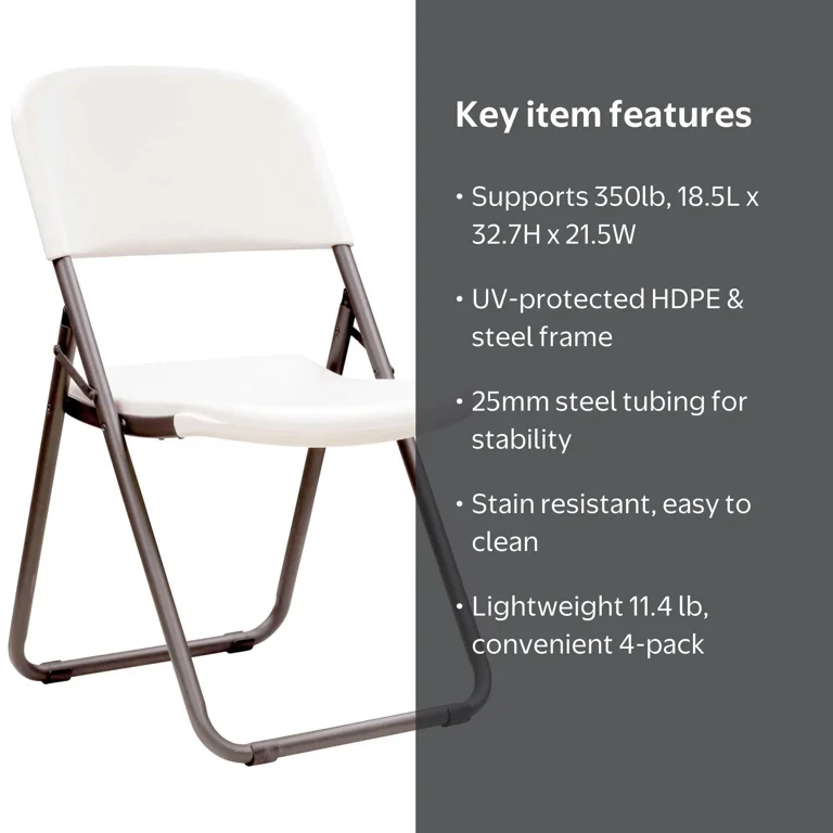 Lifetime Folding Chair, Indoor/Outdoor Light Commercial, White
