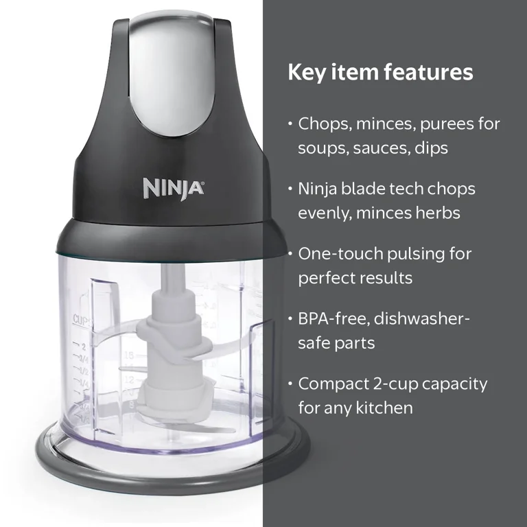 Ninja, Food Chopper, NJ100, Gray, 2-Cup Capacity, One-Touch