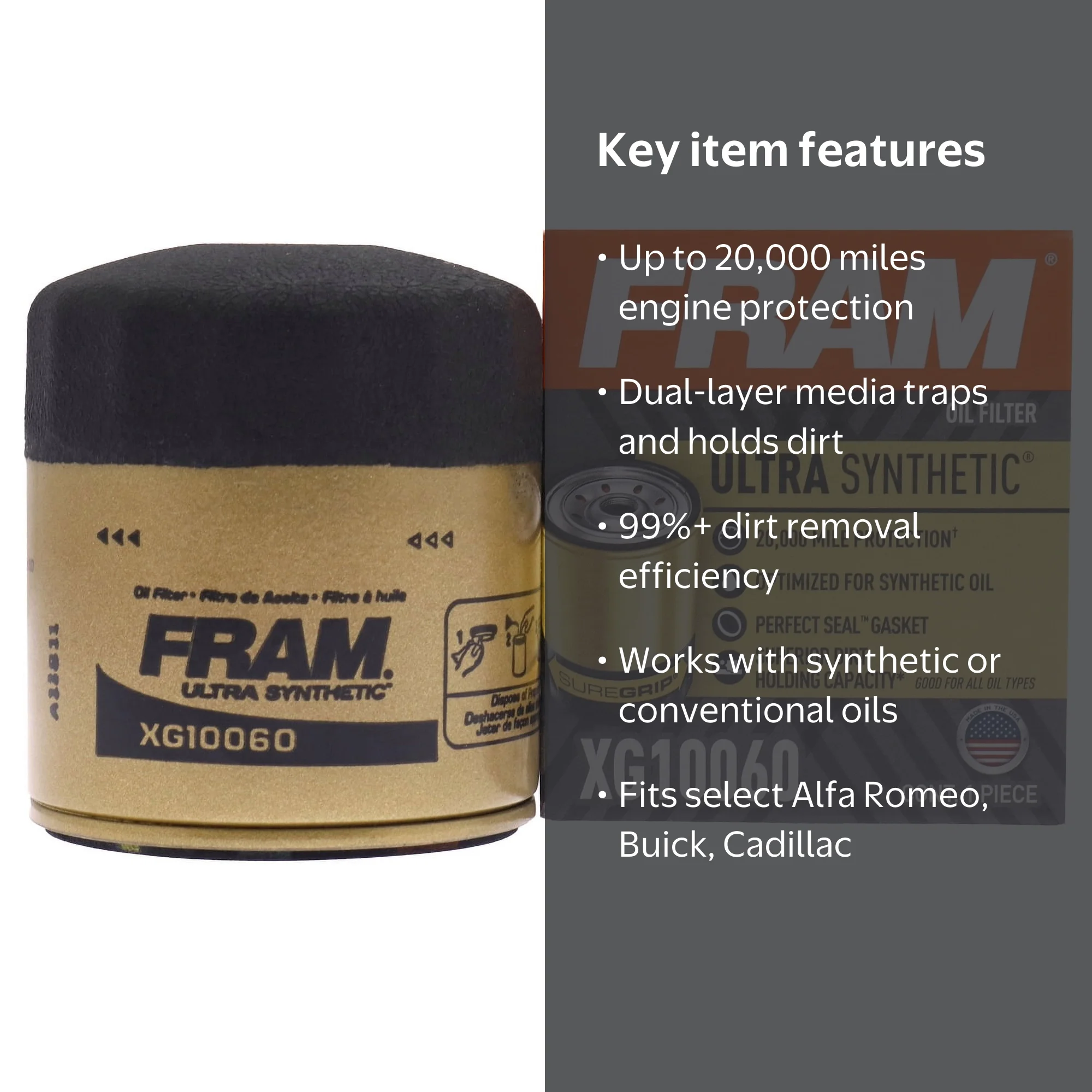 FRAM Ultra Synthetic Oil Filter, XG10060, 20K Mile Engine