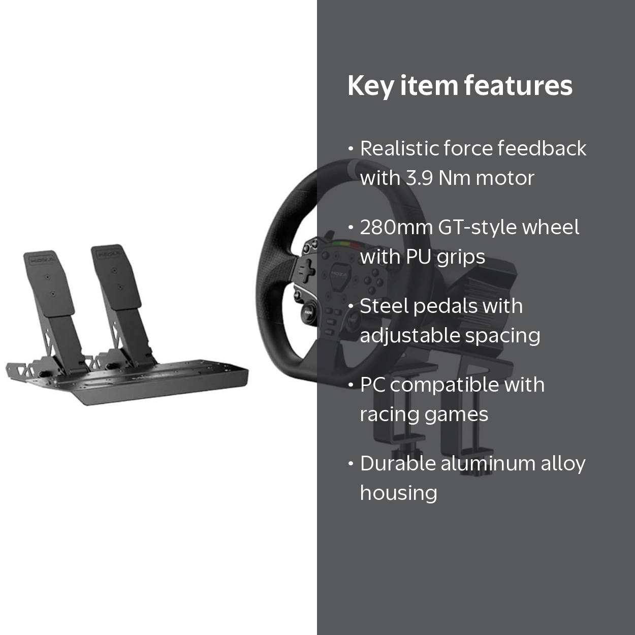 Moza Racing R3 Bundle, Wheel and Pedals Set, Wired, Adjustable