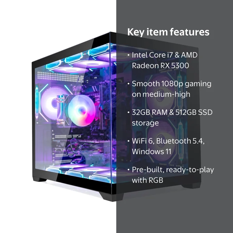 Gaming PC Computer Desktop, i7 CPU up to 4.0GHz , Radeon RX5300