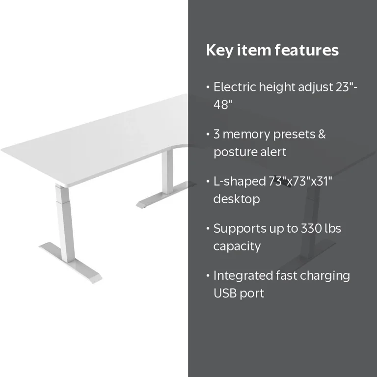 Hanover 73-In. L-Shaped Sit or Stand Electric Height Adjustable