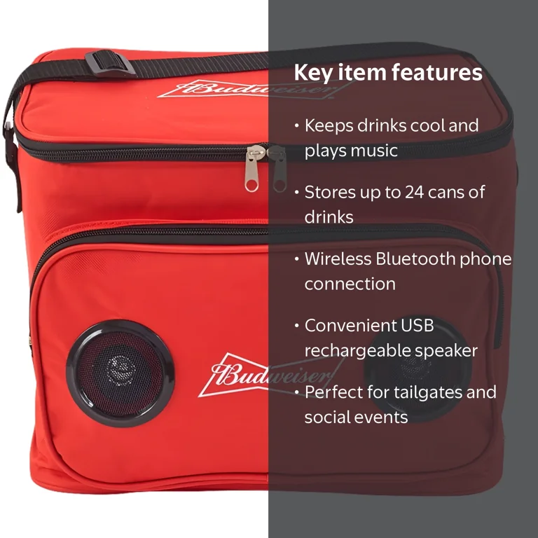 Budweiser Beer Battery Chill Bluetooth Speaker Cooler Bag with USB