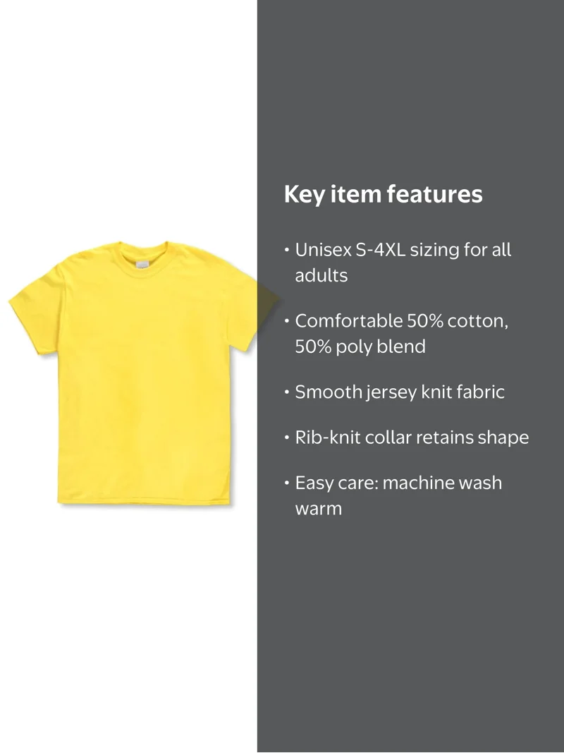Gildan Adults' Unisex T-Shirt (Adult Sizes S – 4XL) Color: yellow