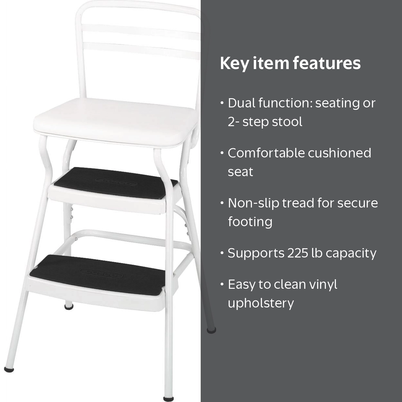 COSCO Stylaire Retro Chair + Steel Step Stool, Vinyl Flip-Up Seat
