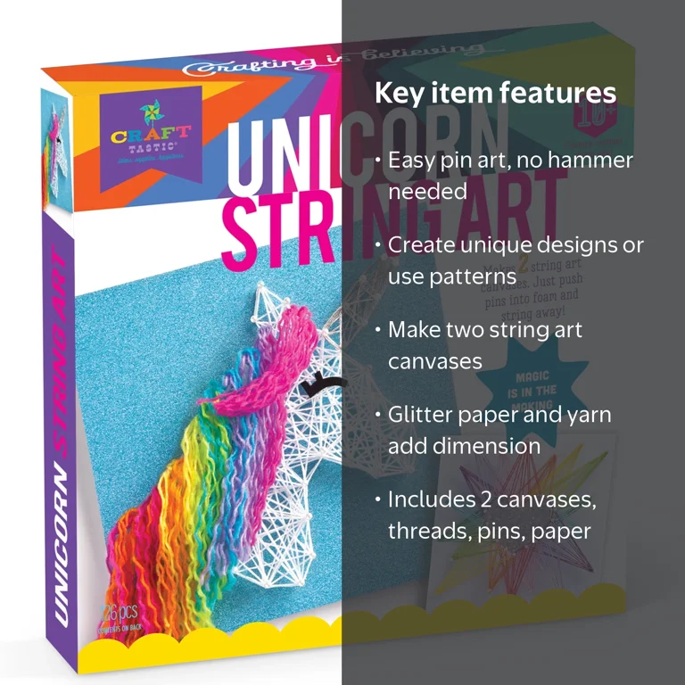 Craft Tastic, DIY Unicorn String Art Kit for Kids Ages 9+ with 2