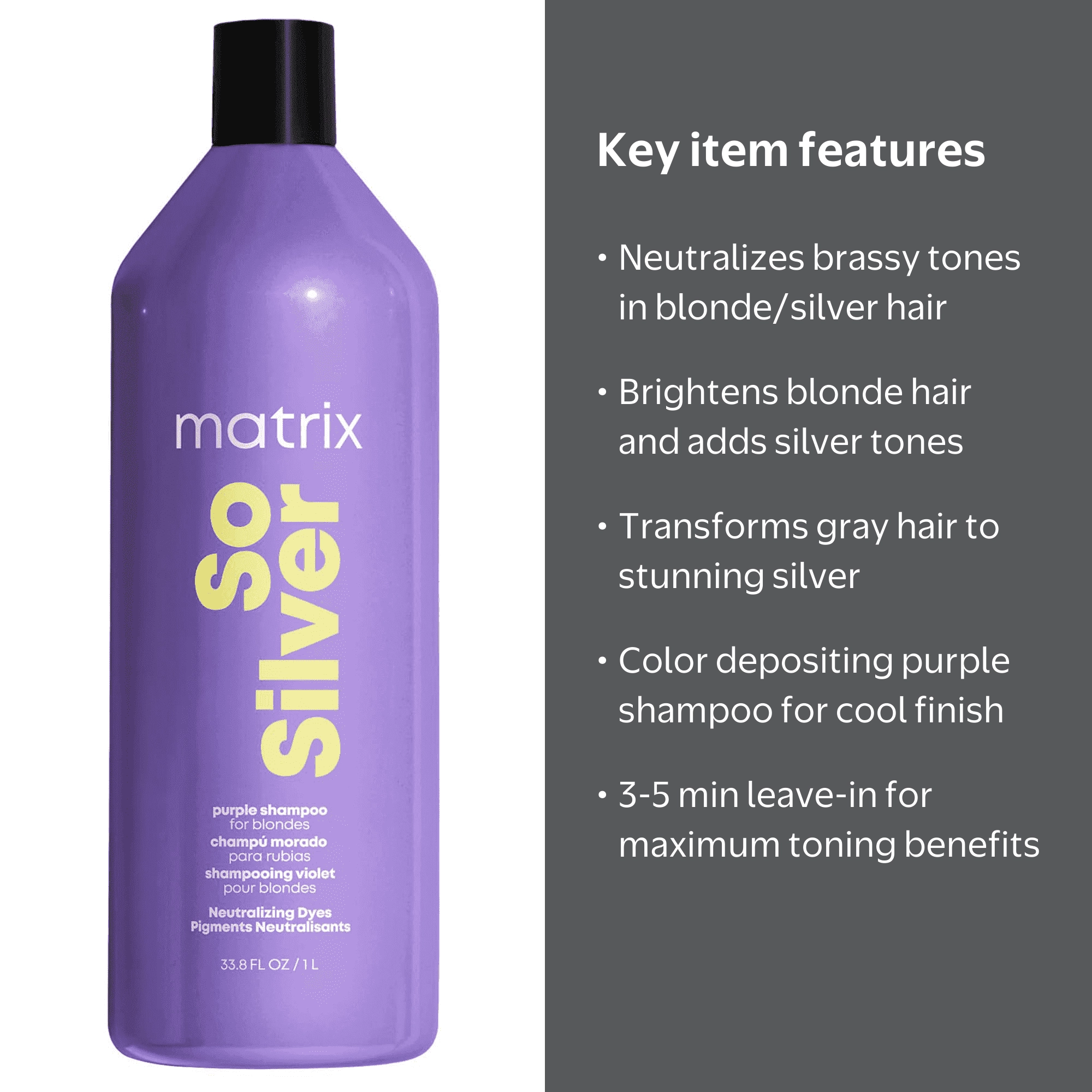 Matrix, So Silver Purple Shampoo, 33.8 oz, Blonde Silver Tones