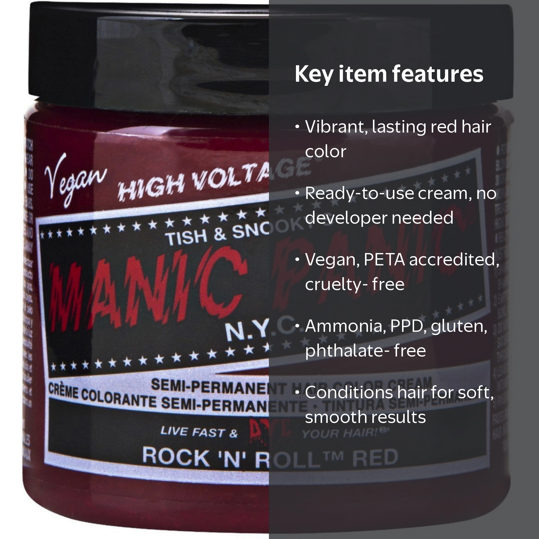 Manic Panic Semi-Permanent Hair Color Creme, Vegan Rock 'N' Roll