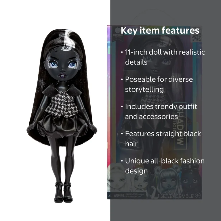 Rainbow High Shadow High Shanelle Onyx, Grayscale 11” Fashion Doll