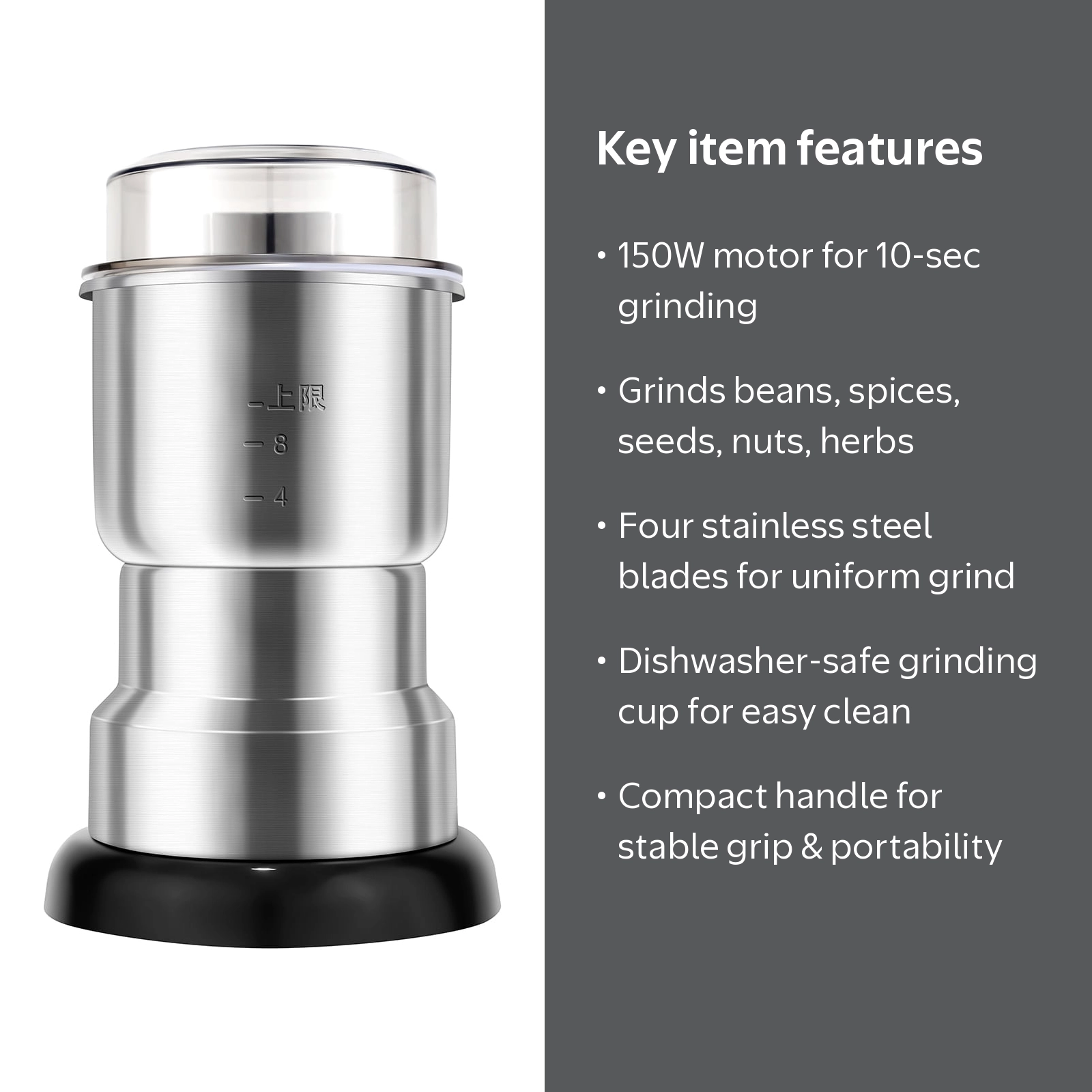 LAC LAICHY Coffee and Spice Grinder 150W 4-Blade Handle Design