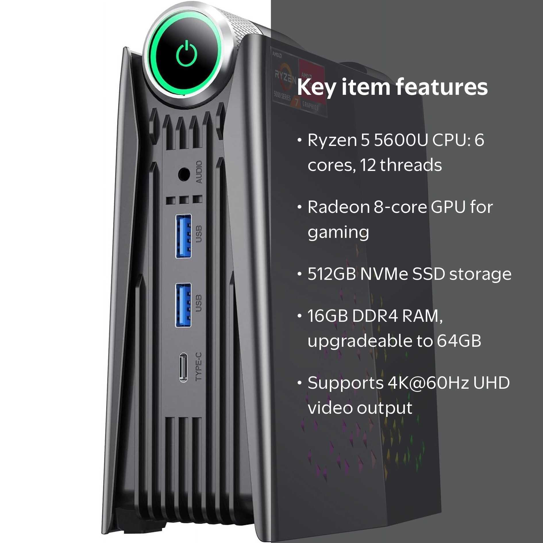 ゲーミング ミニPC Ryzen 5 5600U 16GB 512GB KAMRUI Mini Gaming PC, AMD Ryzen 5 5600U, 16GB RAM, 512GB NVMe SSD