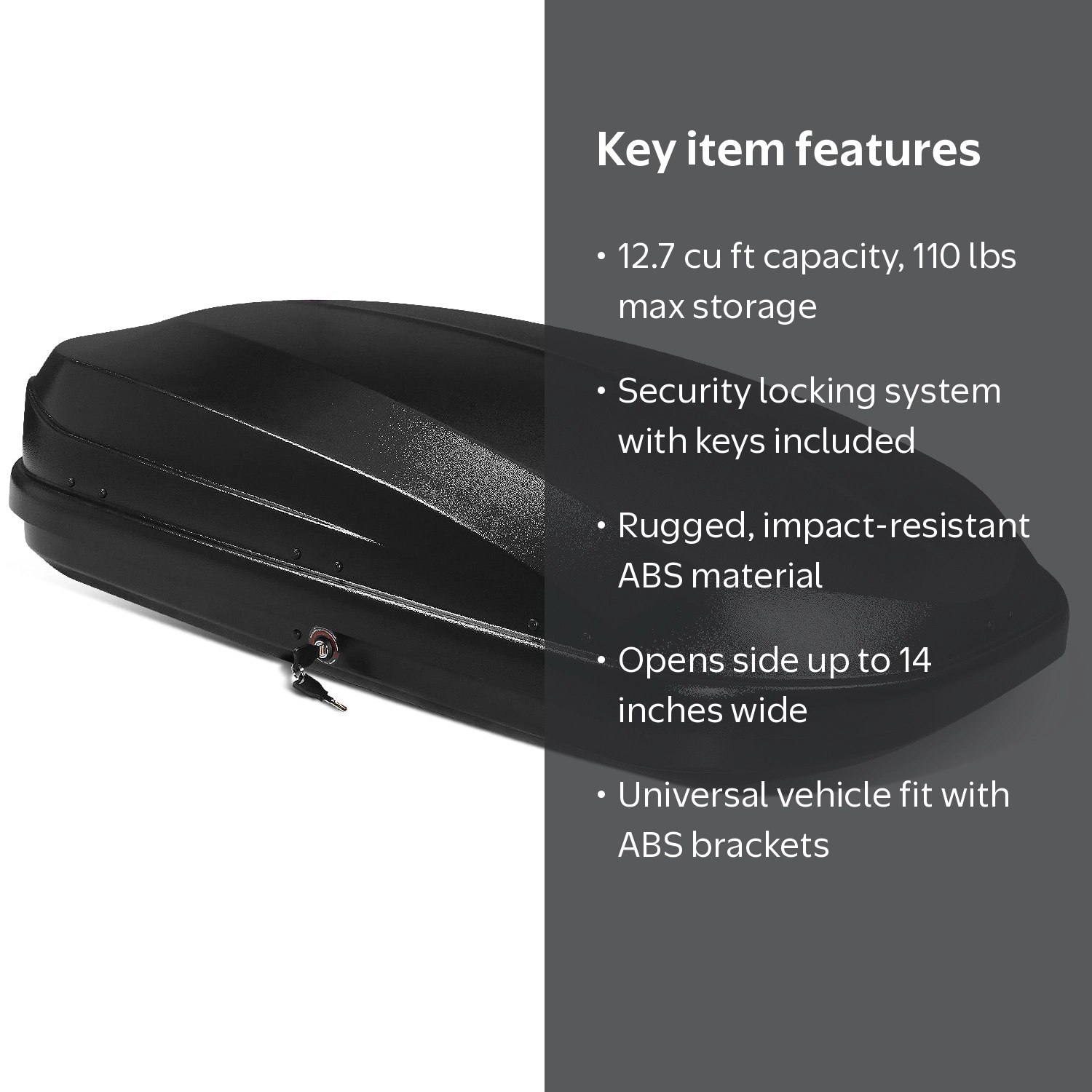 DNA Motoring, Cargo Roof Box, PT-ZTL-8293-BK, 12.7 cu ft Black