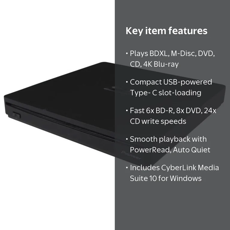 Pioneer Electronics BDR-XS07UHD 6x Slot Loading Portable USB 3.1