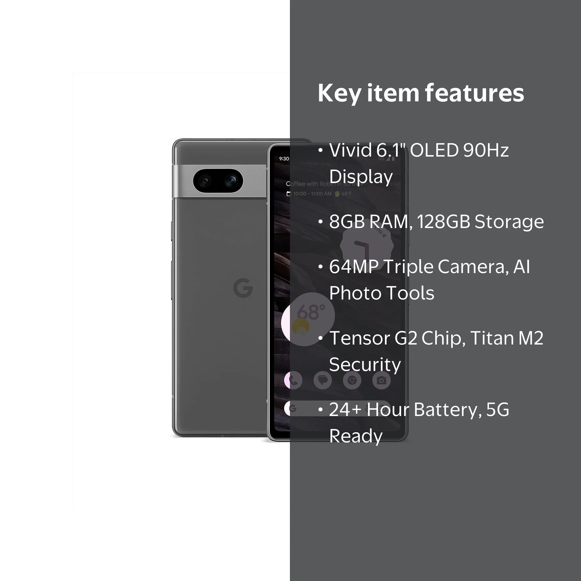 Google Pixel 7a Unlocked Smartphone (128GB) - Charcoal - Brand New