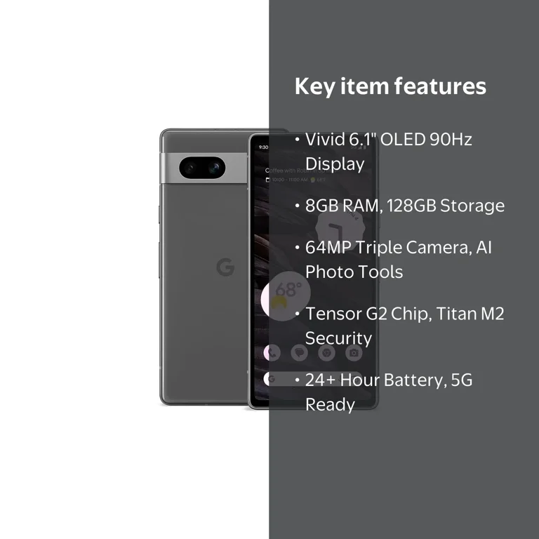 Google Pixel 7a - 5G Smartphone, 128 GB, Charcoal, Dual-SIM