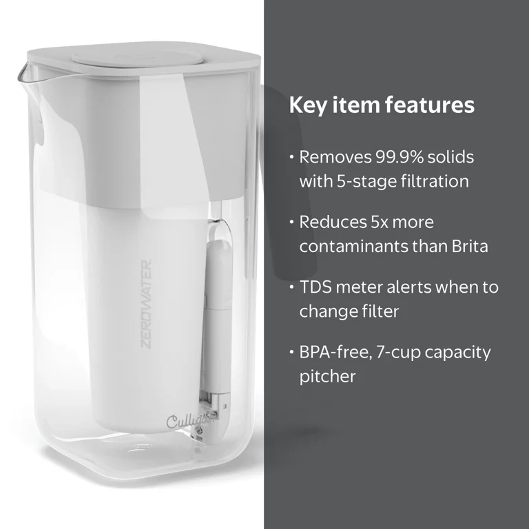 ZeroWater Water Filter Pitcher 7 Cup with 5-Stage Advanced