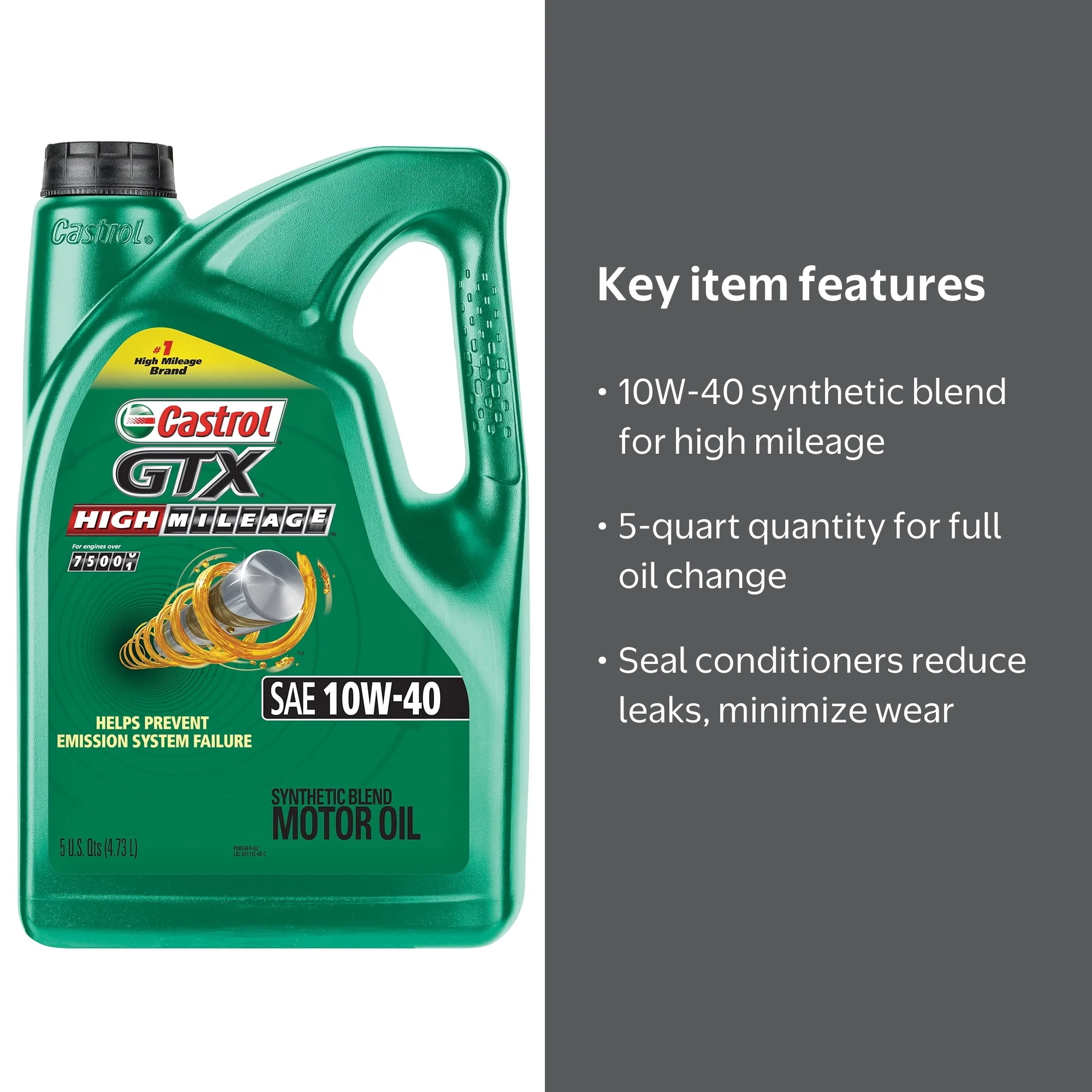 Castrol GTX High Mileage 10W-40 Synthetic Blend Motor Oil