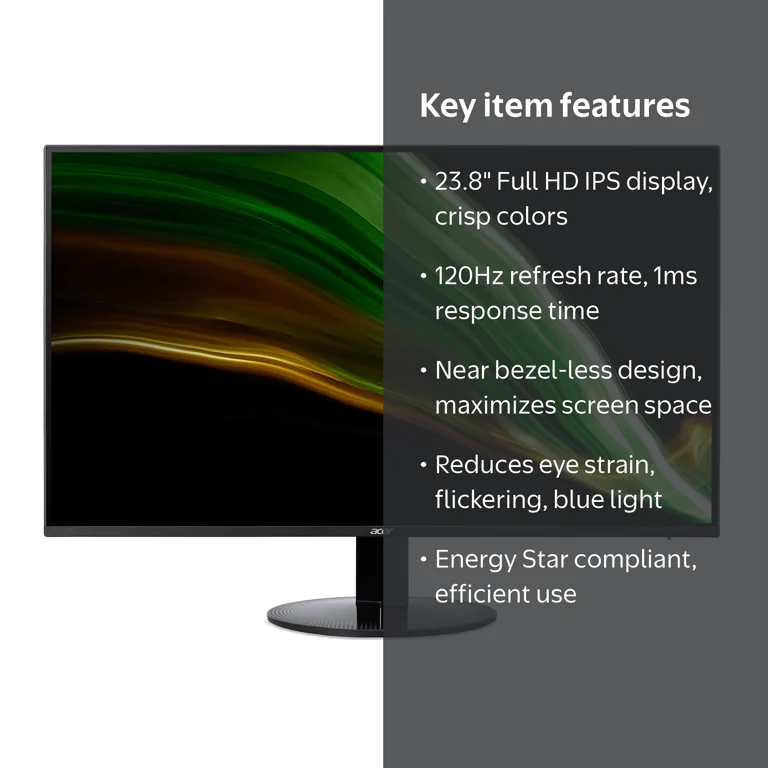 Acer 23.8” Frameless Gaming Screen, Full HD Ultra-Thin IPS Monitor