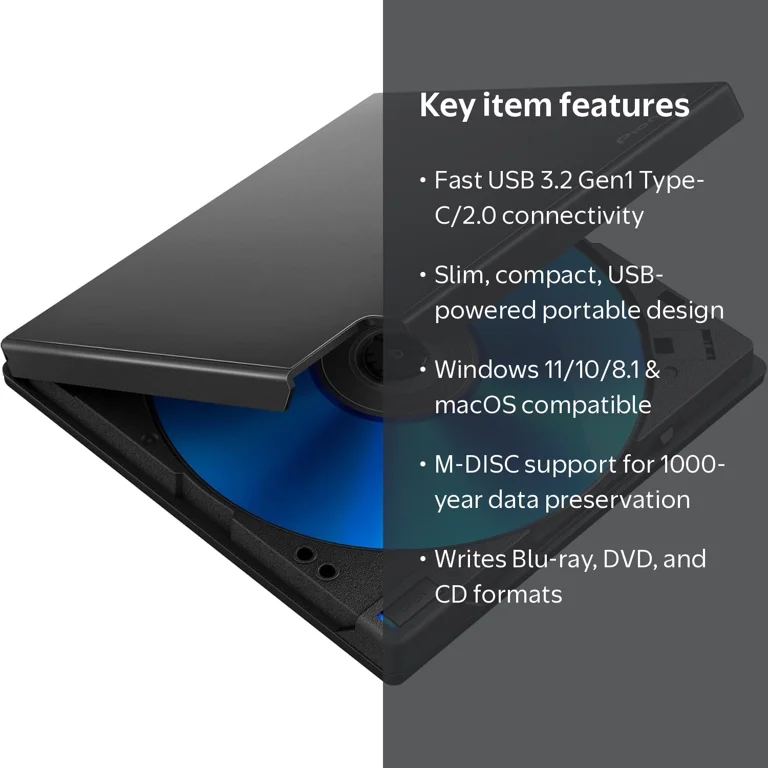 Pioneer BDR-XD08B USB 3.2 Gen1 (USB Type-C) / 2.0 Slim Portable BD