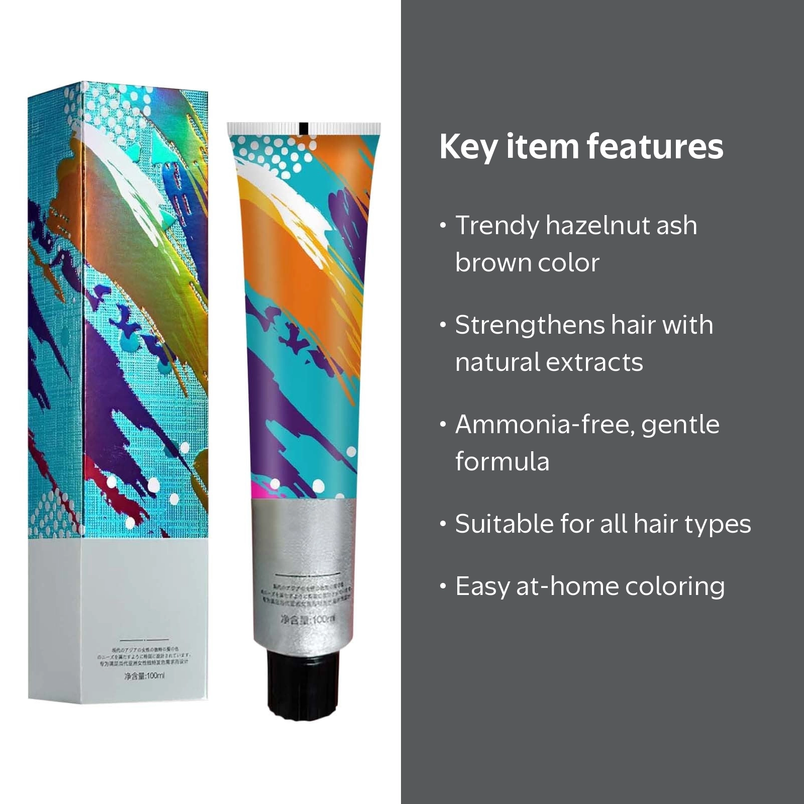 Fankiway Hazelnut Ash Brown Non-Bleaching Dye Cream, Natural Plant