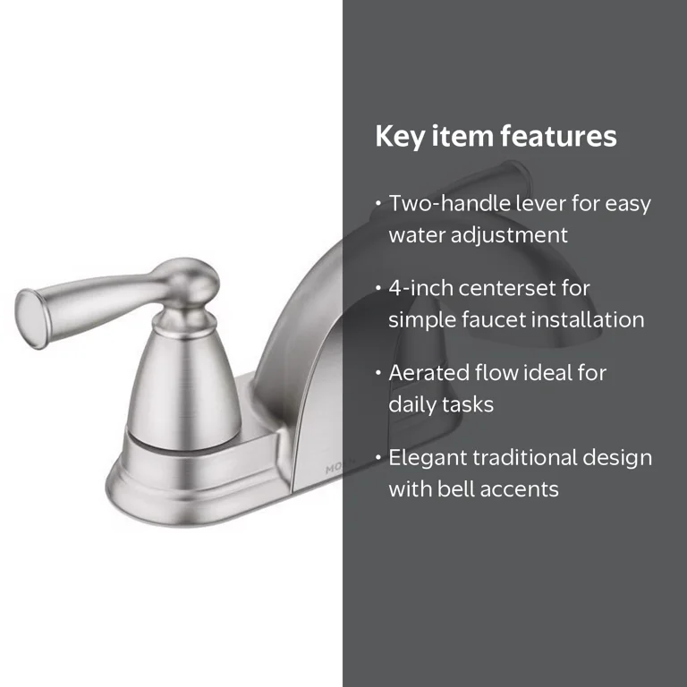 Moen Banbury Brushed Nickel Centerset Bathroom Sink Faucet 4 in
