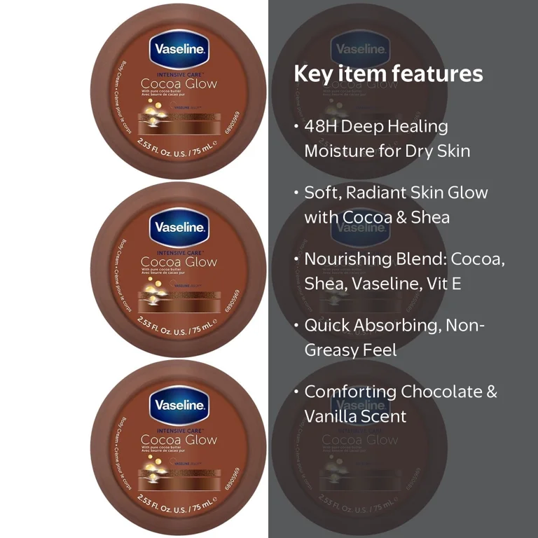Vaseline, Cocoa Glow Body Cream, 0.42 fl oz, 6-Pack - Walmart.com