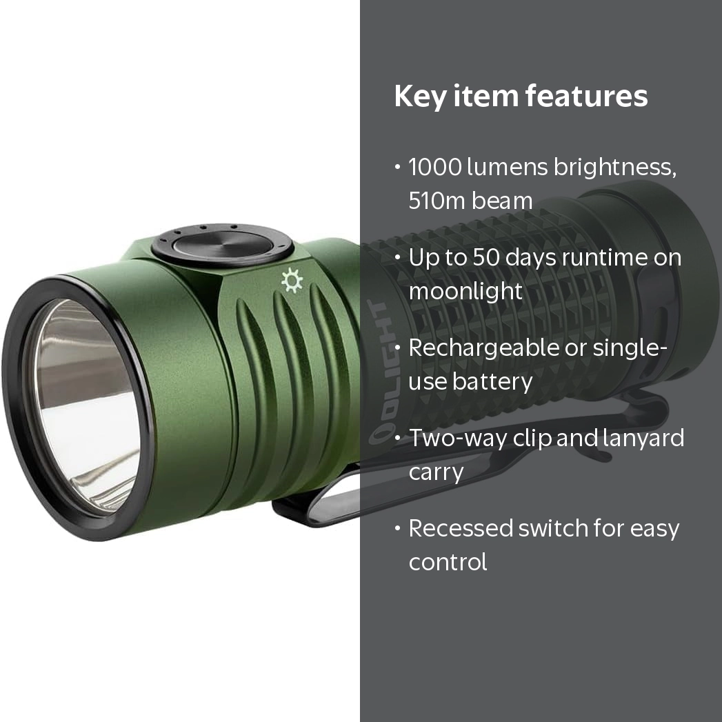 OLIGHT Baton Turbo Rechargeable Handheld Flashlight, 1000 Lumens