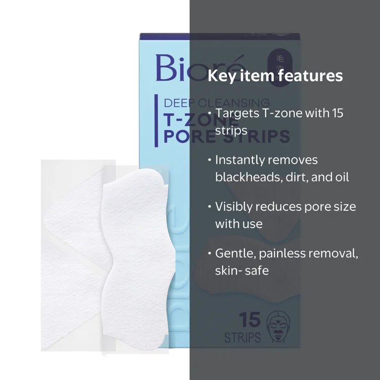 Bioré T-Zone Deep Pore Strips, Targeted Blackhead Removal, Face