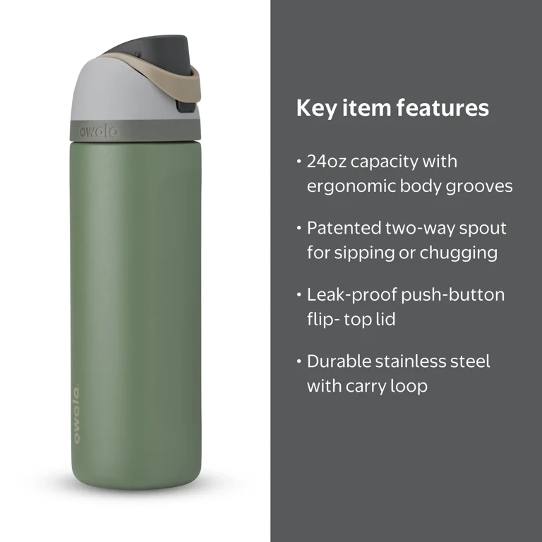 Owala FreeSip Stainless Steel Water Bottle, 24oz, Green House
