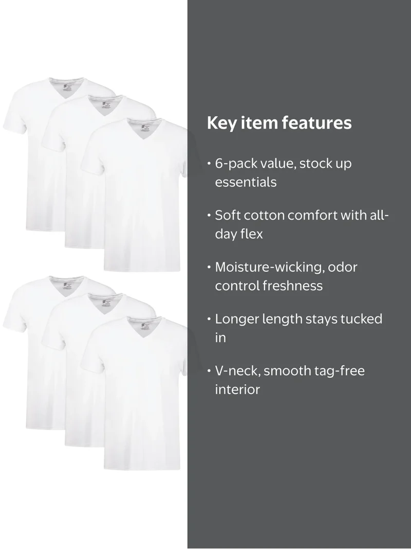 Hanes, Men's Cotton V-Neck Undershirt, 6-Pack, Moisture-Wicking
