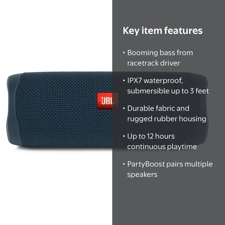 JBL Flip 5 - Portable Waterproof Speaker - Blue, 12 Hours Playtime JBL Flip 5 - Portable Waterproof Speaker - Blue, 12 Hours Playtime