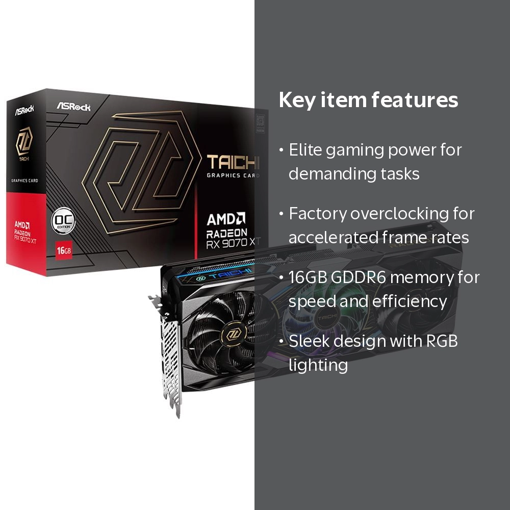 ASRock Taichi Radeon RX 9070 XT 16GB GDDR6 PCIe 5.0 x16 Graphics