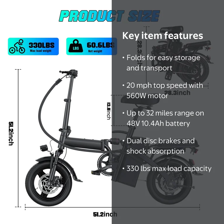 Rexei Yeki Folding Electric Bicycle, Adult Electric Bicycle, 3
